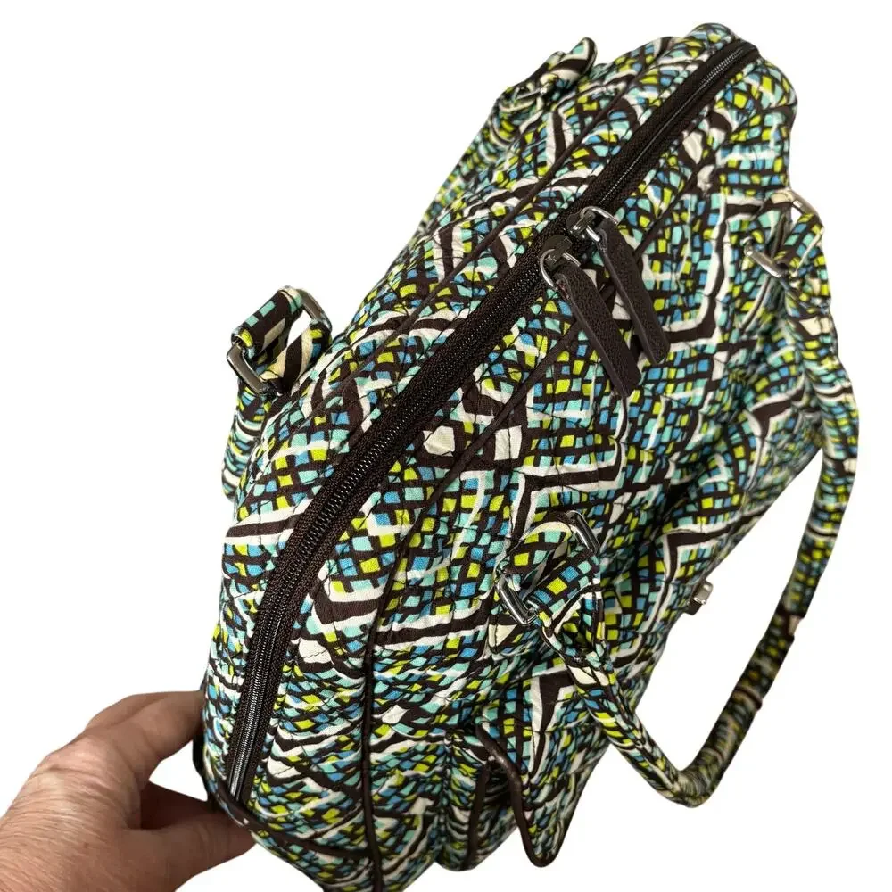 Vera Bradley purse green blue white brown quilted cotton casual shoulder bag
